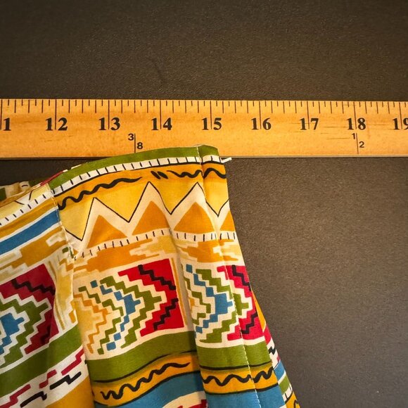 Vintage 90s 100% Silk Red Bold Printed Faux-Wrap Skirt, Pleated, Size 12 - Picture 7 of 9